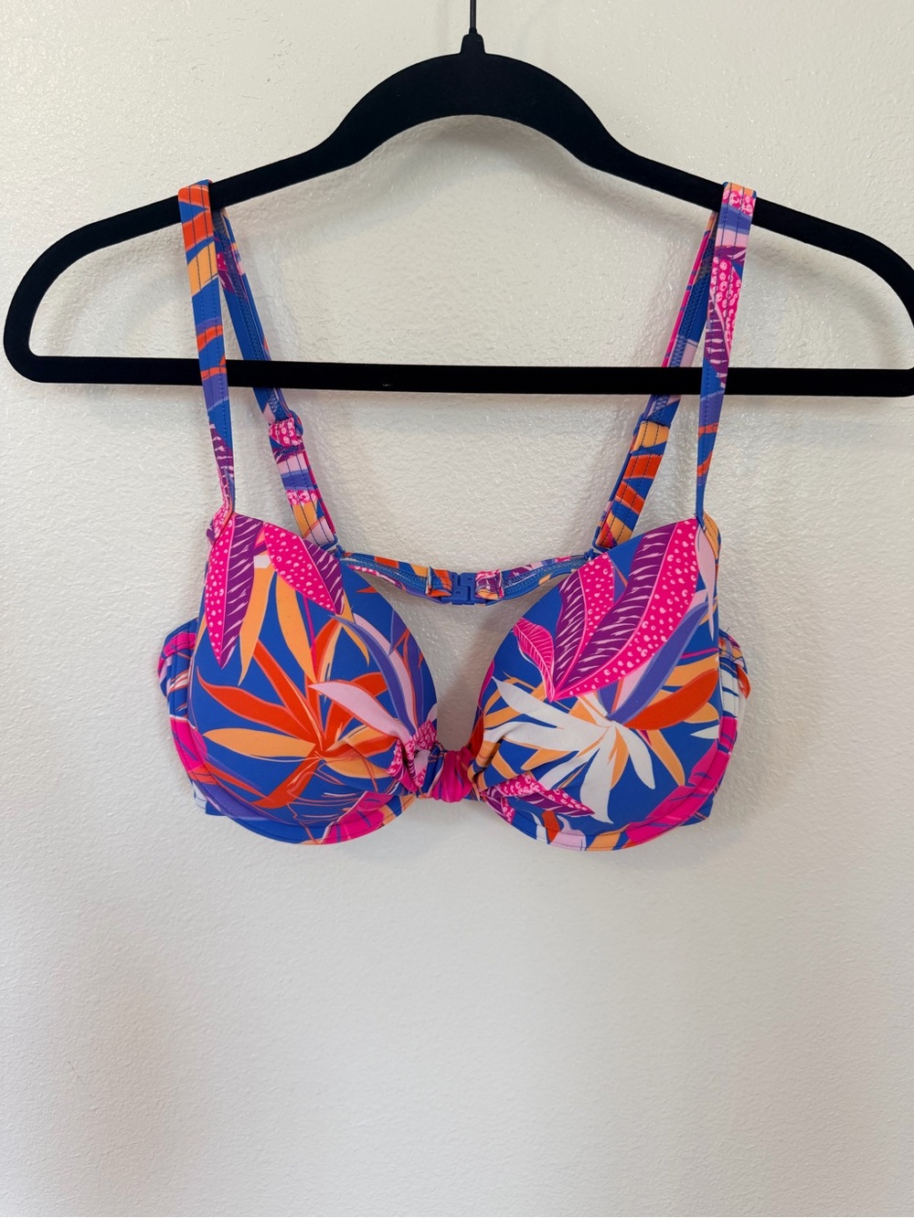 Tropical Floral Underwire Bikini Top in Blue/Pink/Orange - Women's Swim